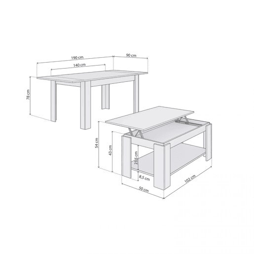 Conjunto de mesa de jantar 140 e mesa de centro Lya Artik White (Branco mate) 140 x 78 x 90 cm