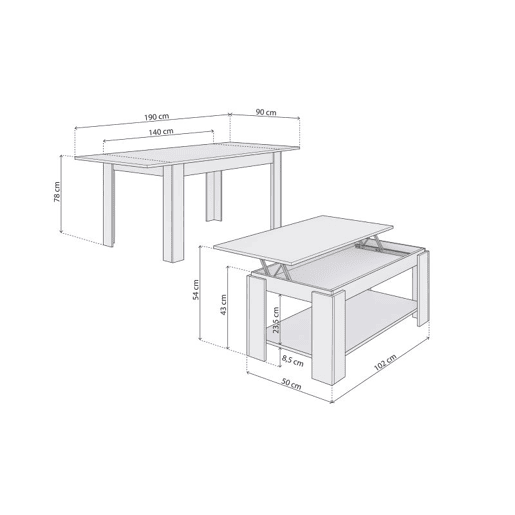 Conjunto de mesa de jantar 140 e mesa de centro Lya Artik White (Branco mate) 140 x 78 x 90 cm