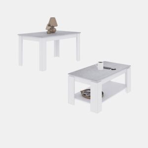 Conjunto de mesa de jantar 140 e mesa de centro Lya Branco Artik (Branco mate) - Cinzento Cimento 140 x 78 x 90 cm