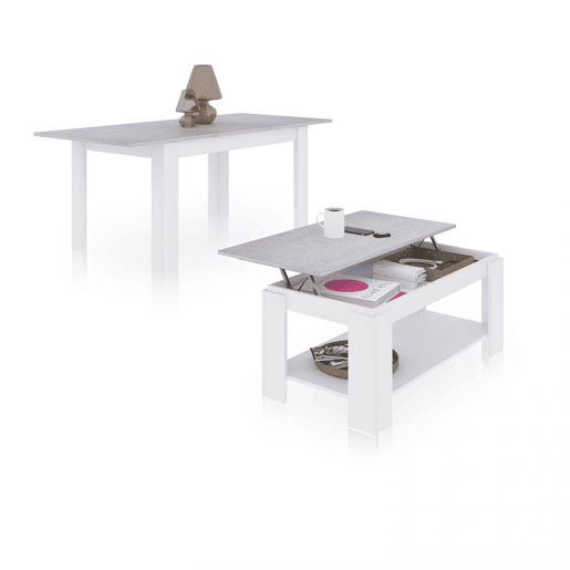 Conjunto de mesa de jantar 140 e mesa de centro Lya Branco Artik (Branco mate) - Cinzento Cimento 140 x 78 x 90 cm