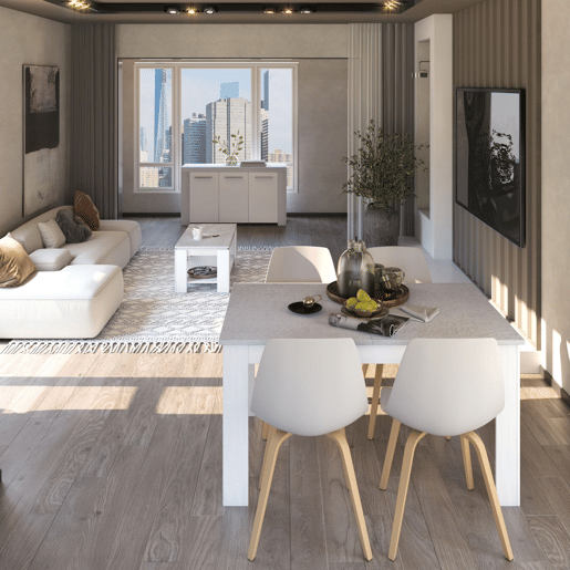 Conjunto de mesa de jantar 140 e mesa de centro Lya Branco Artik (Branco mate) - Cinzento Cimento 140 x 78 x 90 cm