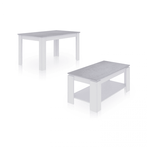 Conjunto de mesa de jantar 140 e mesa de centro Lya Branco Artik (Branco mate) - Cinzento Cimento 140 x 78 x 90 cm