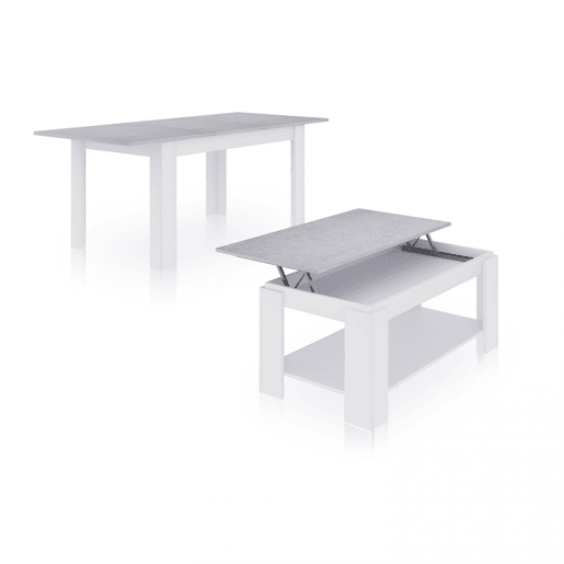 Conjunto de mesa de jantar 140 e mesa de centro Lya Branco Artik (Branco mate) - Cinzento Cimento 140 x 78 x 90 cm