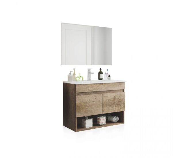 Mueble de baño suspendido de 2 puertas y espejo en nordik 45x80 cm thai nordik 80 x 64 x 45 cm
