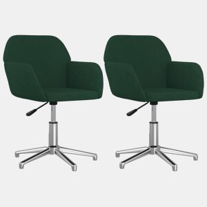 vidaXL Cadeiras de jantar giratórias 2 pcs tecido verde-escuro