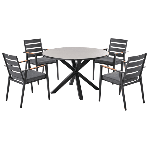 Conjunto de refeições de jardim 4 lugares MALETTOTAVIANO com almofadas Metal CinzentoPreto