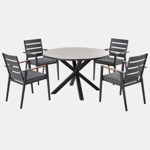 Conjunto de refeições de jardim 4 lugares MALETTOTAVIANO com almofadas Metal CinzentoPreto