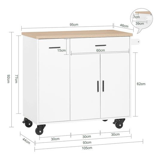 Carrinho de serviço multiusos com 3 portas e 1 toalheiro branco 105 x 46 x 92 cm FKW126-WN SoBuy PT