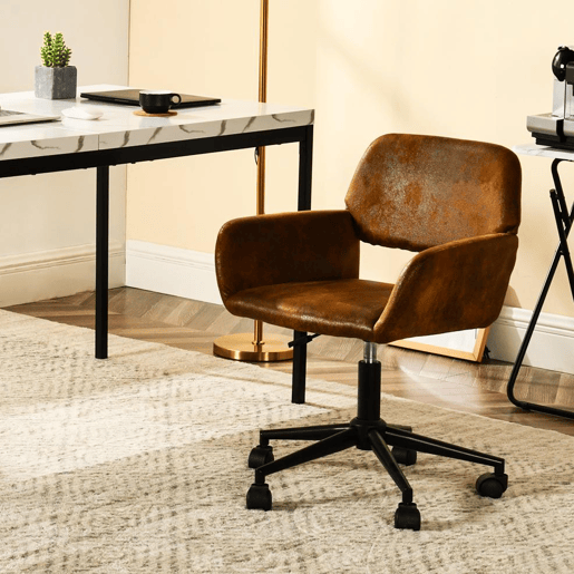 Cadeira de jantar giratória estofada ROSS KD SUEDE CASTANHO PRETO E