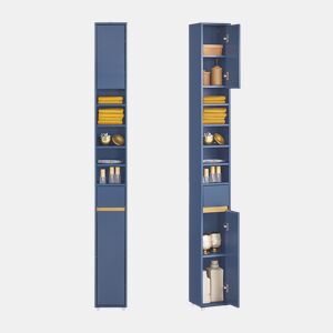SoBuy Móvel para Banheiro Coluna com 6 Prateleiras Ajustáveis Madeira Branco 20x20x180cm BZR34-BW