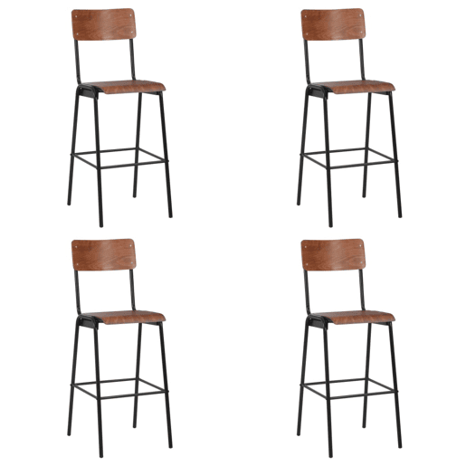 vidaXL Bancos de bar 4 pcs contraplacado maciço e aço vidaXL Bancos de bar 4 pcs contraplacado maciço e aço