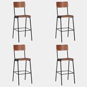 vidaXL Bancos de bar 4 pcs contraplacado maciço e aço