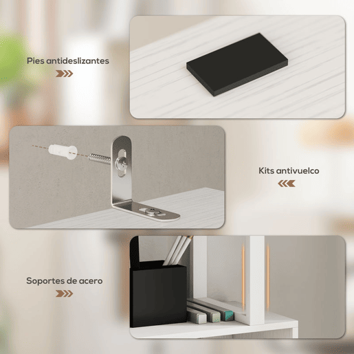 HOMCOM Estante de 5 Níveis em Forma de S Estante de Livros com 5 Prateleiras e 2 Portas para Sala de Estar Escritório Estúdio Dormitório 60x23,8x179,2 cm Branco