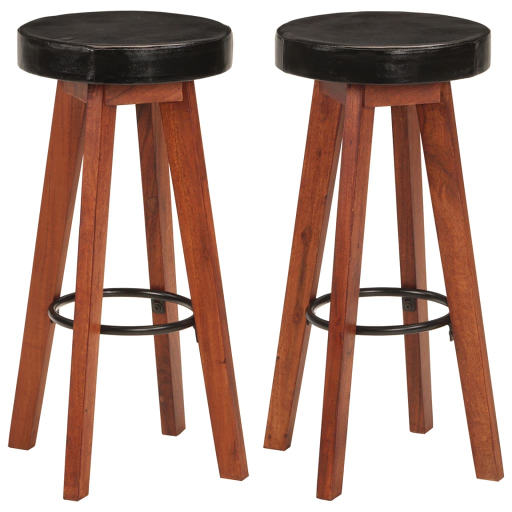 Vidaxl taburetes de cocina 2 uds cuero auténtico madera maciza acacia