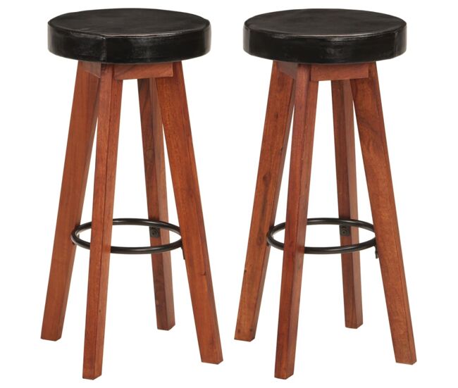 Vidaxl taburetes de cocina 2 uds cuero auténtico madera maciza acacia