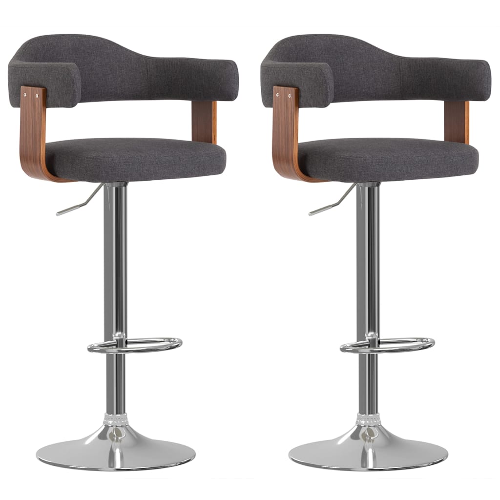 Vidaxl taburetes de bar 2 unidades madera curvada gris oscuro y tela