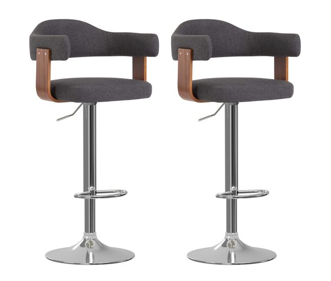 Vidaxl taburetes de bar 2 unidades madera curvada gris oscuro y tela