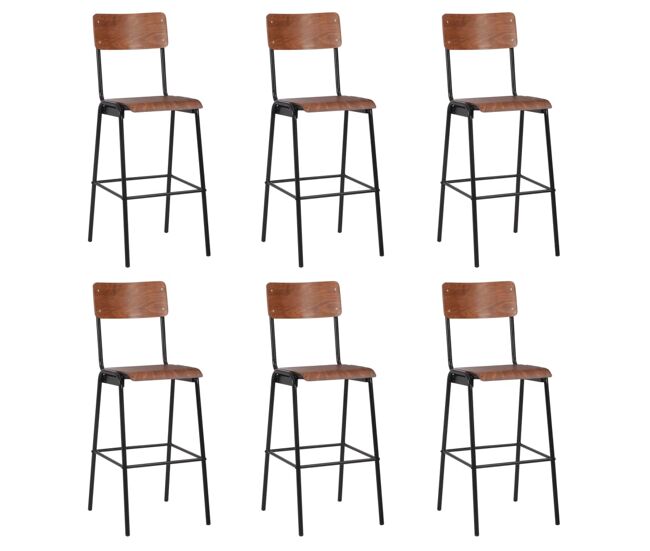 Vidaxl taburetes de cocina 6 unidades madera contrachapada y acero