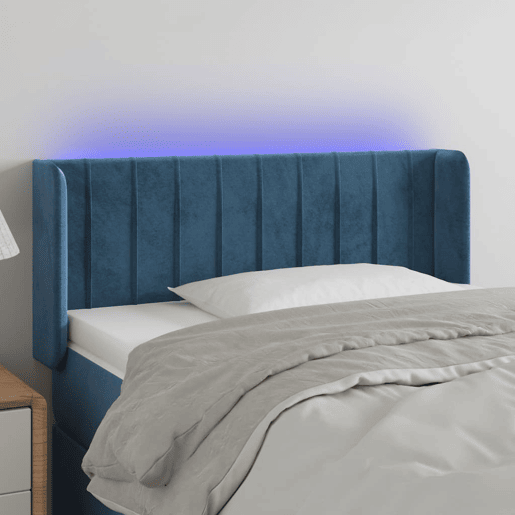 vidaXL Cabeceira de cama c luzes LED veludo 83x16x7888cm azul-escuro
