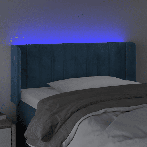 vidaXL Cabeceira de cama c luzes LED veludo 83x16x7888cm azul-escuro