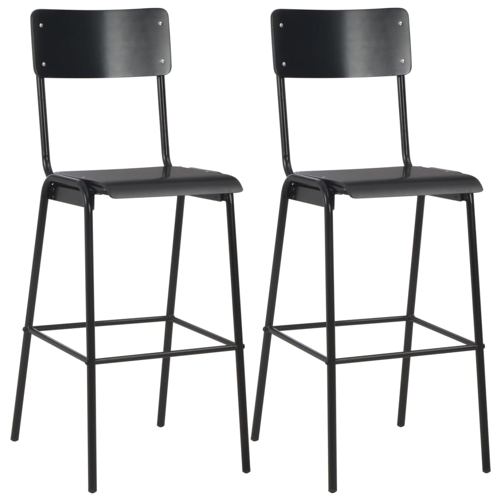 Vidaxl taburetes de cocina 2 uds madera contrachapada y acero negro
