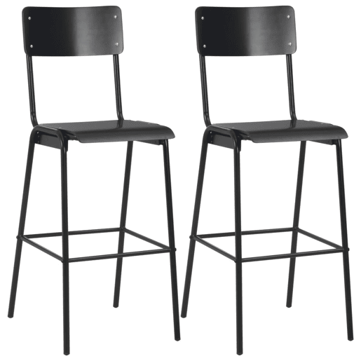 vidaXL Cadeiras de bar 2 pcs contraplacado maciço e aço preto