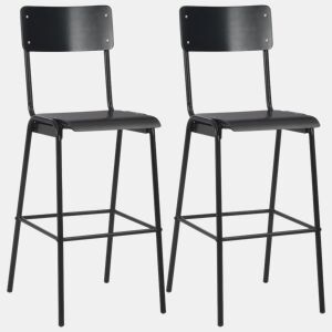 vidaXL Cadeiras de bar 2 pcs contraplacado maciço e aço preto