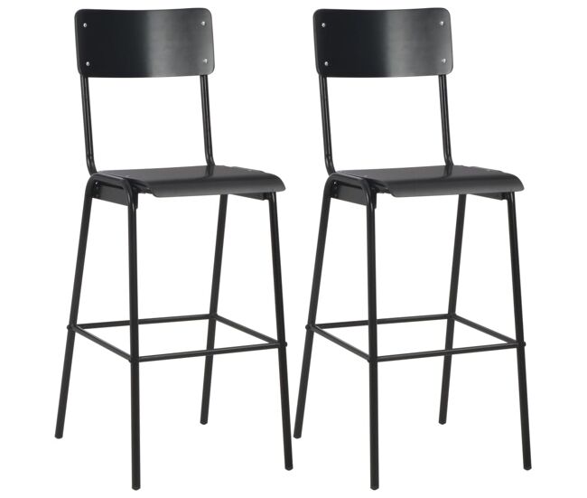 Vidaxl taburetes de cocina 2 uds madera contrachapada y acero negro