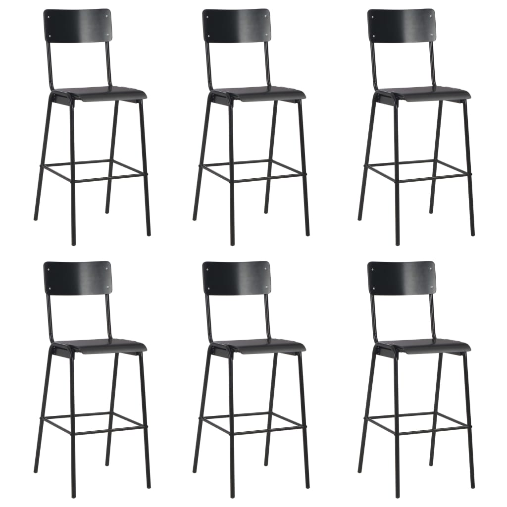 Vidaxl taburetes de cocina 6 uds madera contrachapada y acero negro