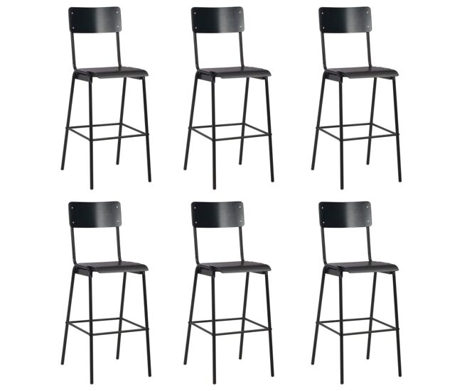 Vidaxl taburetes de cocina 6 uds madera contrachapada y acero negro
