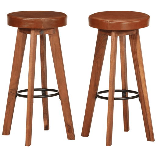vidaXL Cadeiras bar 2 pcs madeira maciça de acácia + couro genuíno vidaXL Cadeiras bar 2 pcs madeira maciça de acácia + couro genuíno