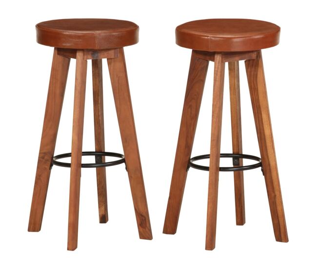 Vidaxl taburetes de cocina 2 uds cuero auténtico madera maciza acacia