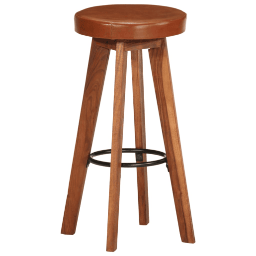 vidaXL Cadeiras bar 2 pcs madeira maciça de acácia + couro genuíno vidaXL Cadeiras bar 2 pcs madeira maciça de acácia + couro genuíno