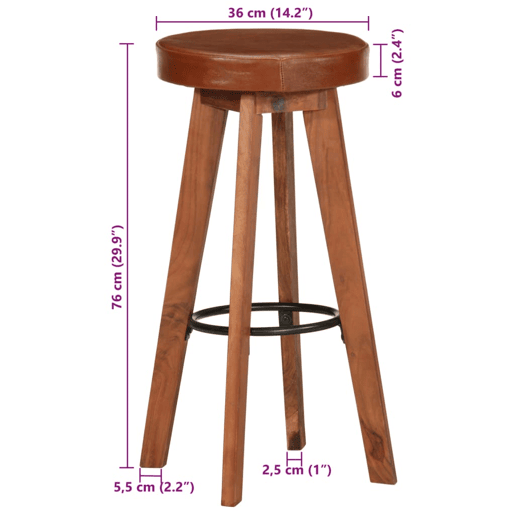 vidaXL Cadeiras bar 2 pcs madeira maciça de acácia + couro genuíno vidaXL Cadeiras bar 2 pcs madeira maciça de acácia + couro genuíno
