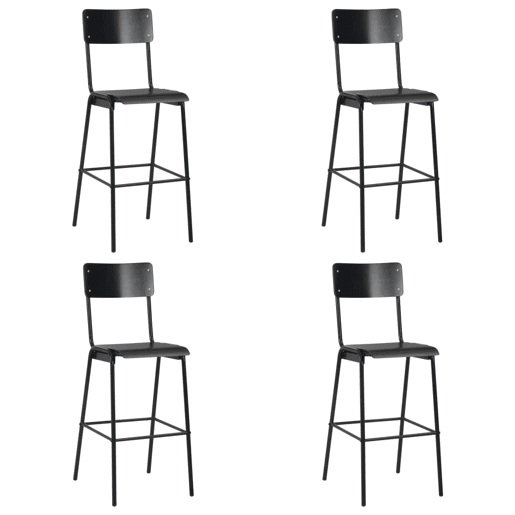 vidaXL Bancos de bar 4 pcs contraplacado maciço e aço preto vidaXL Bancos de bar 4 pcs contraplacado maciço e aço preto