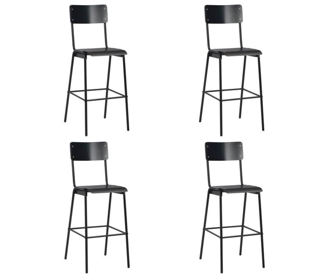 Vidaxl taburetes de cocina 4 uds madera contrachapada y acero negro