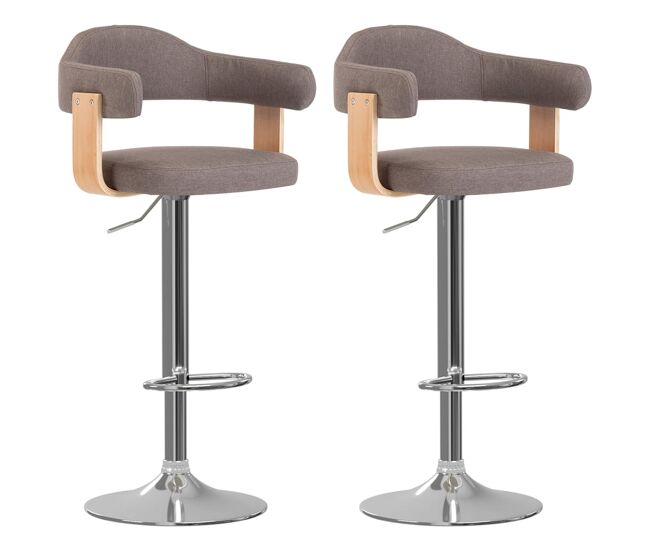 Vidaxl taburetes de bar 2 unidades gris taupe madera curvada y tela