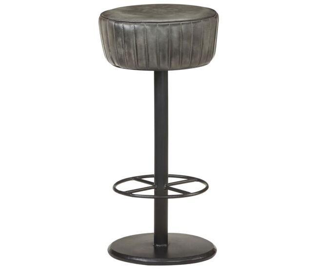 Vidaxl taburete de cocina de cuero auténtico gris envejecido