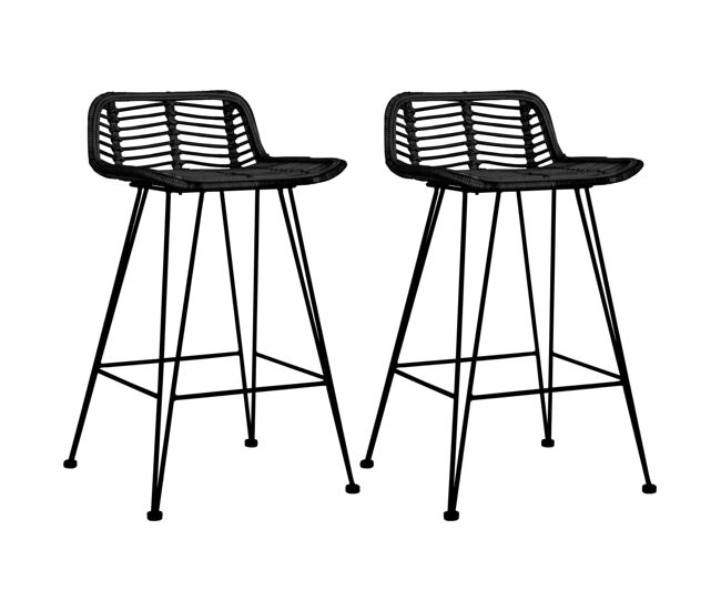 Vidaxl taburetes de cocina 2 unidades ratán negro