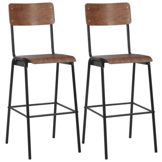 vidaXL Bancos de bar 2 pcs madeira compensada maciça e aço castanho vidaXL Bancos de bar 2 pcs madeira compensada maciça e aço castanho