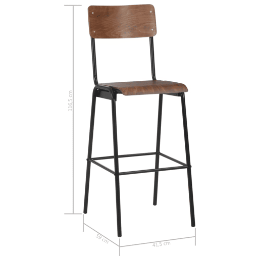 vidaXL Bancos de bar 2 pcs madeira compensada maciça e aço castanho vidaXL Bancos de bar 2 pcs madeira compensada maciça e aço castanho