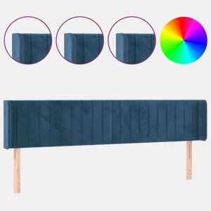 vidaXL Cabeceira cama c luzes LED veludo 203x16x7888 cm azul-escuro