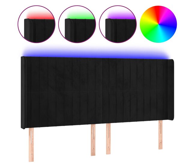 Vidaxl cabecero con led de terciopelo negro 183x16x118/128 cm