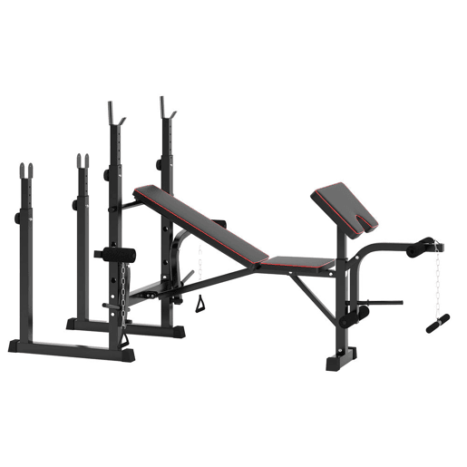 SPORTNOW Banco de Musculação Banco Multifunções com Suportes para Barras e Encosto Ajustável para Treino Completo de Corpo em Casa Ginásio Preto