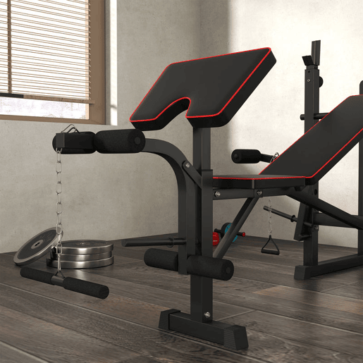 SPORTNOW Banco de Musculação Banco Multifunções com Suportes para Barras e Encosto Ajustável para Treino Completo de Corpo em Casa Ginásio Preto