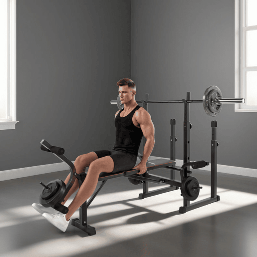 SPORTNOW Banco de Musculação Banco Multifunções com Suportes para Barras e Encosto Ajustável para Treino Completo de Corpo em Casa Ginásio Preto