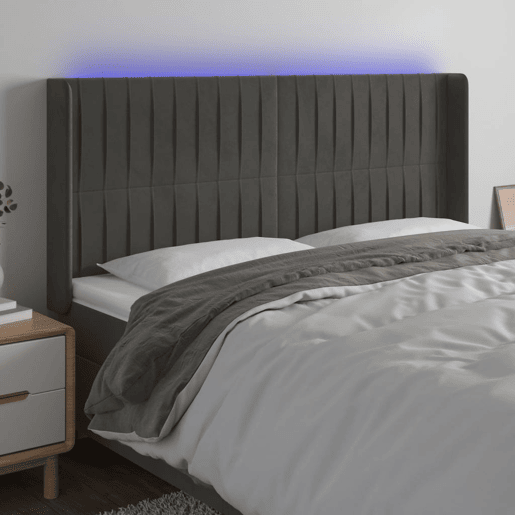 vidaXL Cabeceira de cama c LED veludo 183x16x118128 cm cinza-escuro