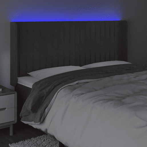 vidaXL Cabeceira de cama c LED veludo 183x16x118128 cm cinza-escuro