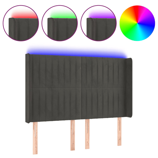vidaXL Cabeceira de cama c LED veludo 147x16x118128 cm cinza-escuro