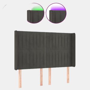 vidaXL Cabeceira de cama c LED veludo 147x16x118128 cm cinza-escuro
